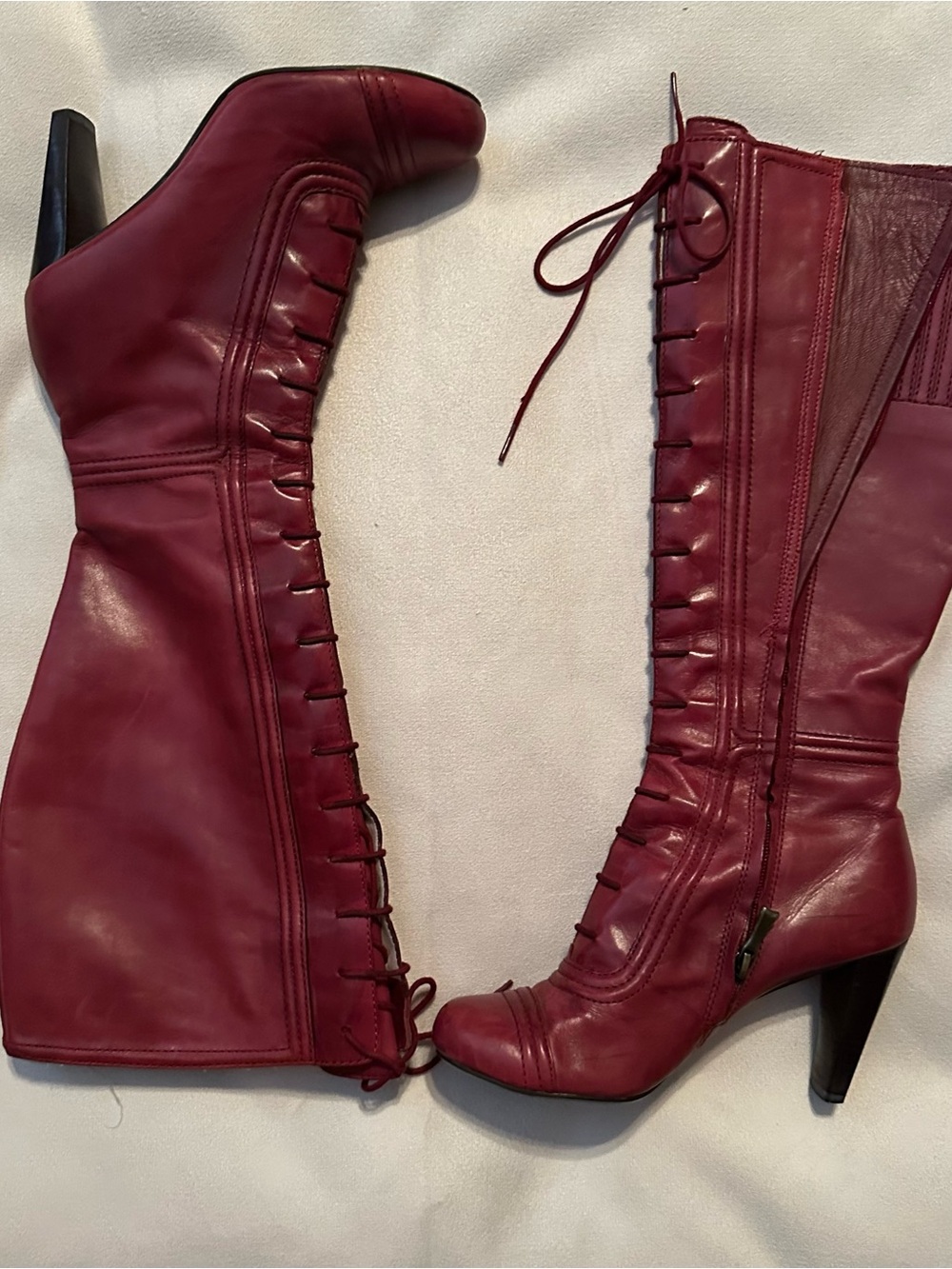 90s Max Studio Women's Burgundy Lace-Up Knee Boots